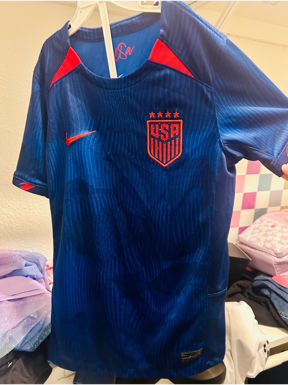 Nike Kids USA Dark Blue Soccer Jersey with Red Accents